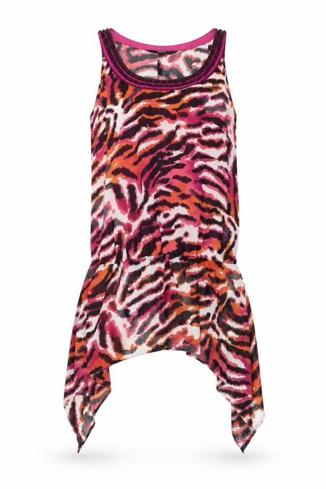 Front view of F&F women’s pink animal print polyester basic blouse, size UK 6, round neck