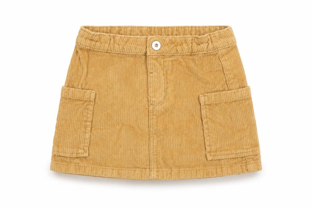 Front view of Peacocks girls’ brown cotton a-line skirt, size 4-5, years regular pull on