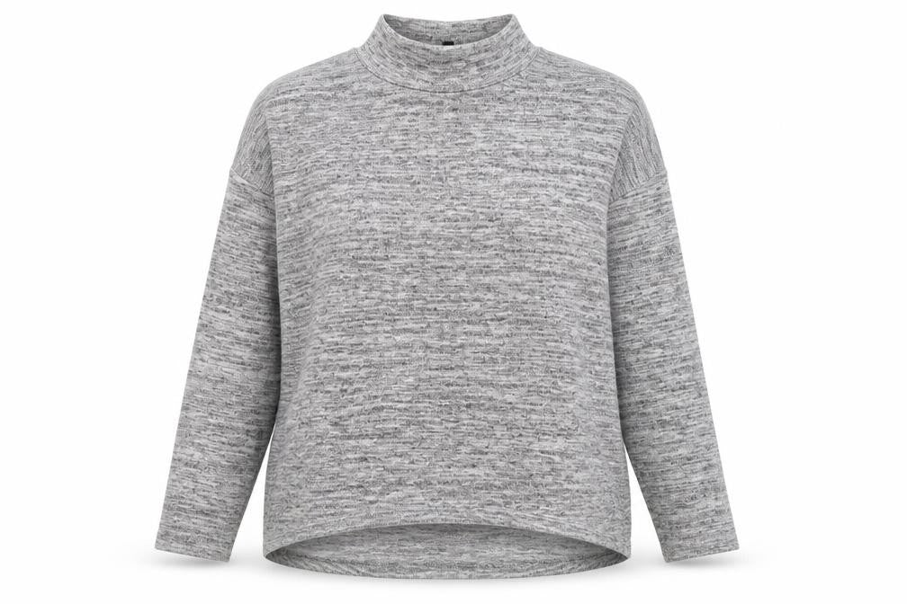 Front view of New Look women’s grey mock neck polyester jumper, size UK 16