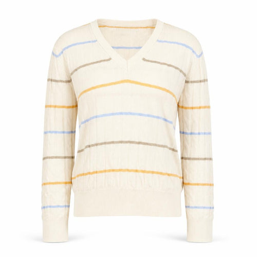Marks and Spencer Womens Beige V-Neck Striped Viscose Pullover Jumper Size S