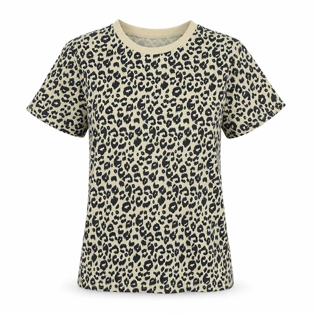 Blooming Jelly Womens Beige Animal Print Basic T-Shirt Size M Crew Neck