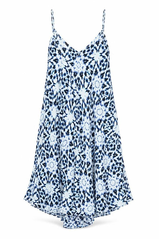 Front view of New Look women’s blue viscose fit & flare, size UK 8, v-neck