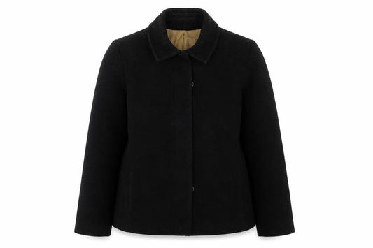 Front view of NL Collection women’s black jacket coatigan, size UK 14