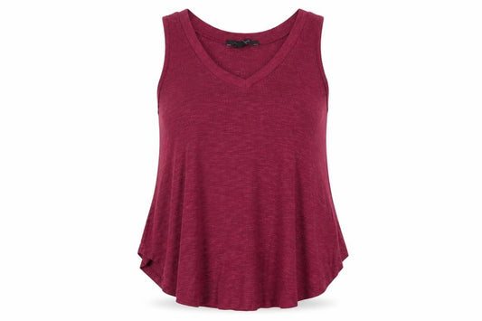 Front view of Atmosphere women’s purple polyester basic tank, size UK 12, v-neck