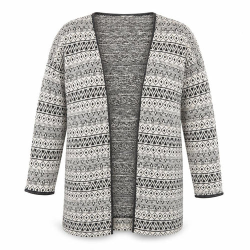 Miss Etam Womens Ivory V-Neck Geometric Cotton Cardigan Jumper Size L