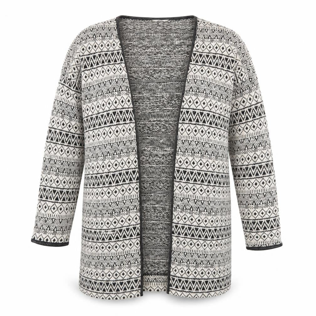 Miss Etam Womens Ivory V-Neck Geometric Cotton Cardigan Jumper Size L