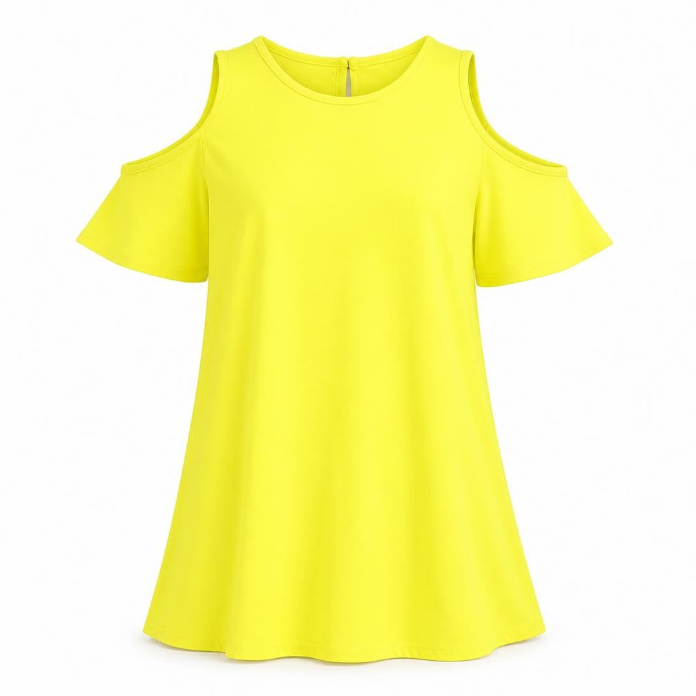 Front view of River Island women’s yellow polyester a-line, size UK 8, round neck
