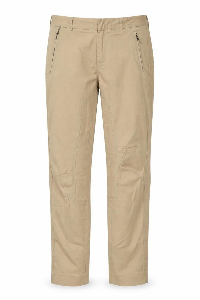 Front view of Zara women’s beige cotton trousers, size M, 28-inch leg regular zip