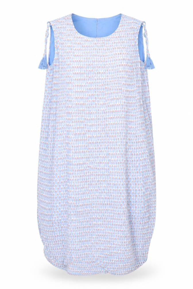 Mint & Berry Womens Blue Geometric Polyester Tank Dress Size 8 Crew Neck Button