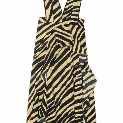 Topshop Womens Brown Animal Print Polyester A-Line Size 4 V-Neck Zip