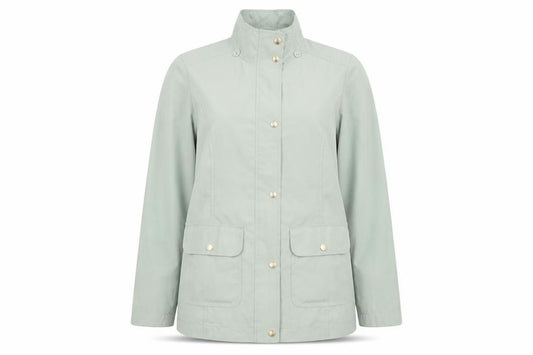 Front view of Classics women’s green jacket, size UK 12, zip