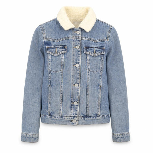 Front view of Topshop women’s blue jacket, size UK 6, button