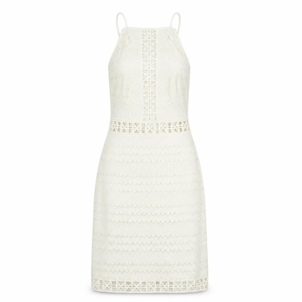 Topshop Womens Ivory Nylon Fit & Flare Size 10 Round Neck