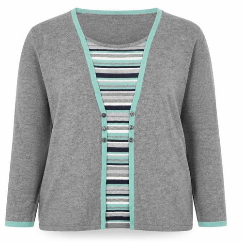 Bonmarche Womens Grey Round Neck Striped Viscose Pullover Jumper Size 16