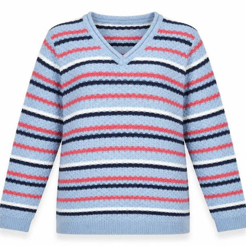 Isle Womens Blue Scoop Neck Striped Acrylic Pullover Jumper Size M