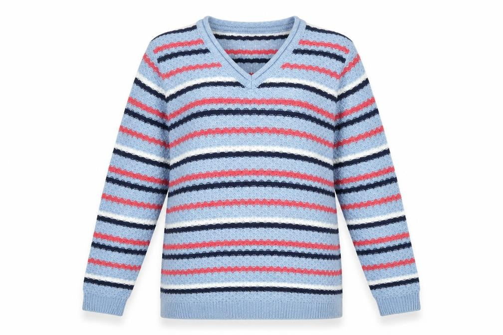 Isle Womens Blue Scoop Neck Striped Acrylic Pullover Jumper Size M