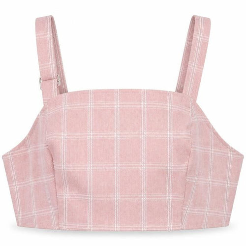In the Style Womens Pink Plaid Polyester Cropped Tank Size L Square Neck
