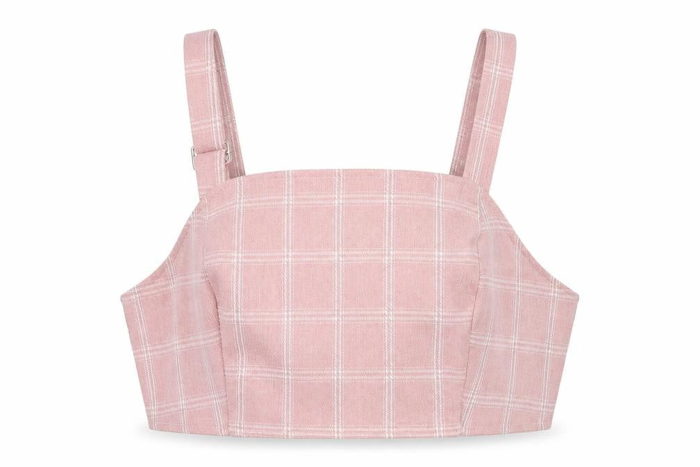 In the Style Womens Pink Plaid Polyester Cropped Tank Size L Square Neck