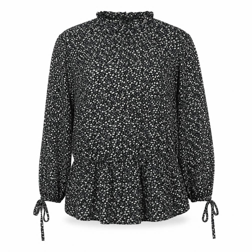 Front view of Boohoo women’s black floral polyester a-line, size UK 10, high neck