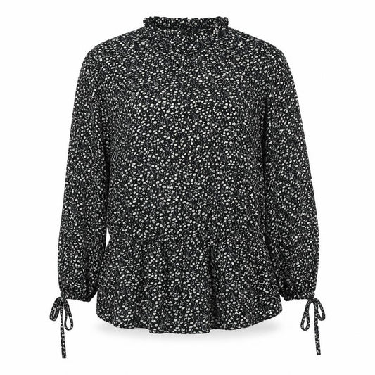 Front view of Boohoo women’s black floral polyester a-line, size UK 10, high neck