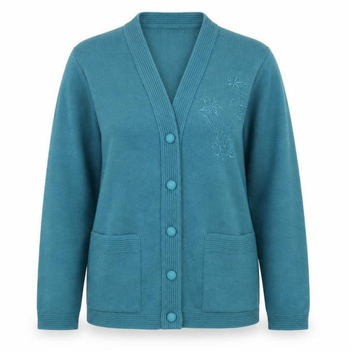 Care Womens Blue V-Neck Acrylic Cardigan Jumper Size S