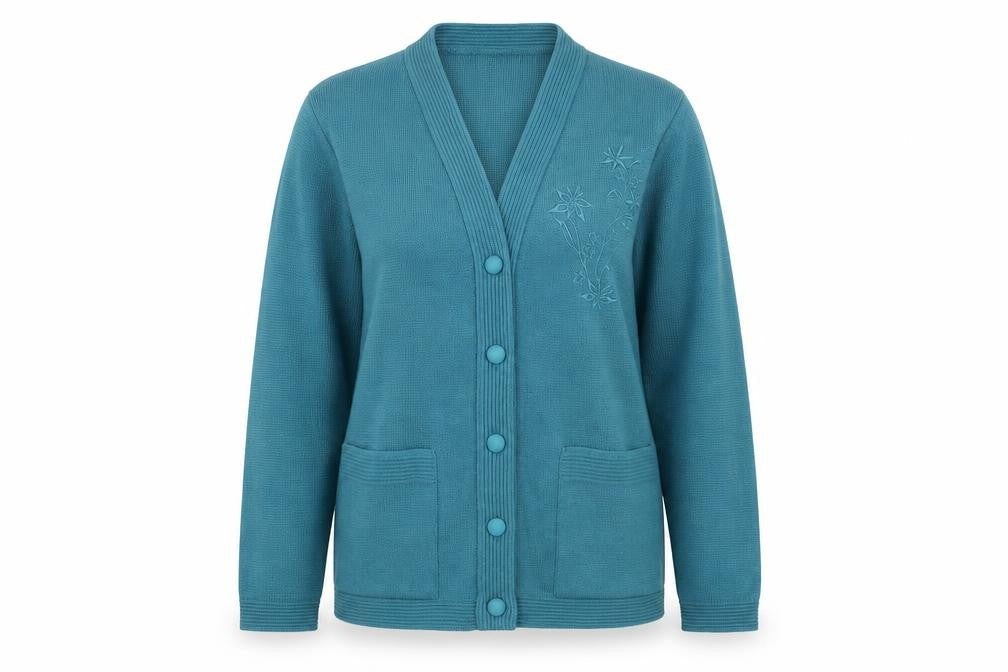 Care Womens Blue V-Neck Acrylic Cardigan Jumper Size S