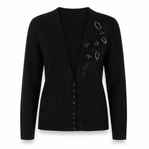 Damart Womens Black Square Neck Acrylic Cardigan Jumper Size 10