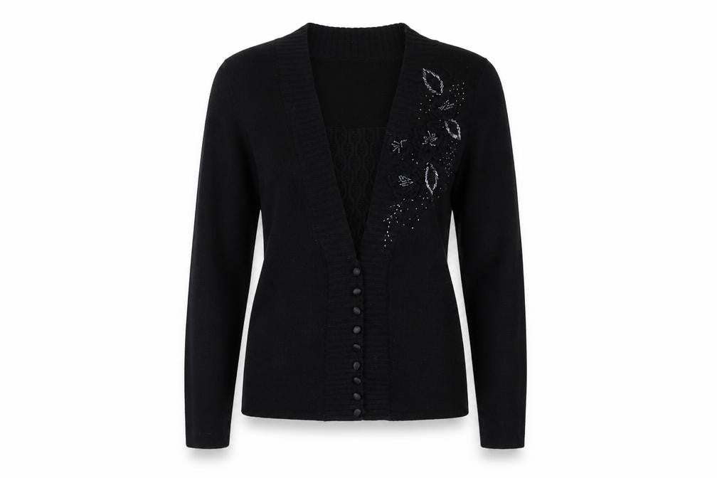 Damart Womens Black Square Neck Acrylic Cardigan Jumper Size 10