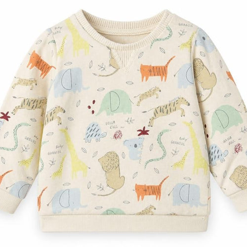 TU Baby Beige Geometric Cotton Pullover Jumper Size 6-9 Months Button - Cute Animals Print