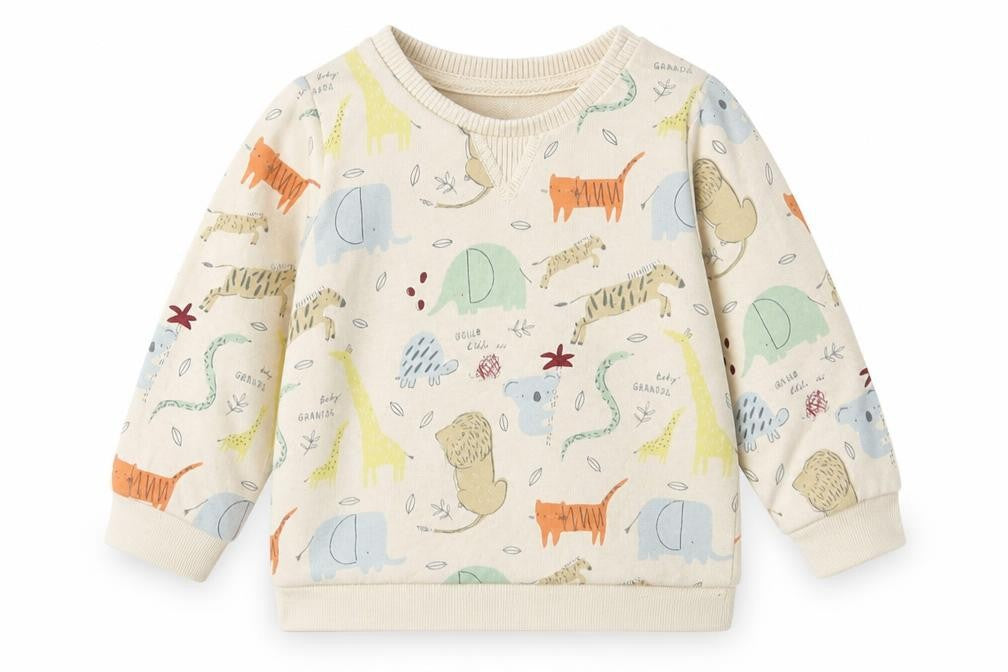 TU Baby Beige Geometric Cotton Pullover Jumper Size 6-9 Months Button - Cute Animals Print