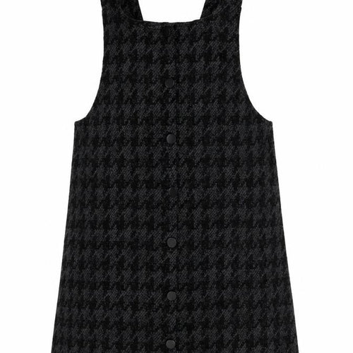 New Look Womens Grey Houndstooth Acrylic Pinafore/Dungaree Dress Size 4 Scoop Neck Pullover