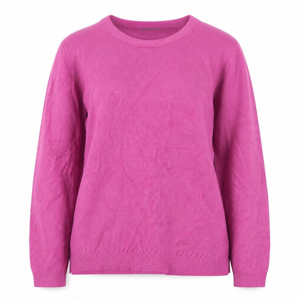 Front view of Papaya women’s purple round neck acrylic jumper, size UK 12