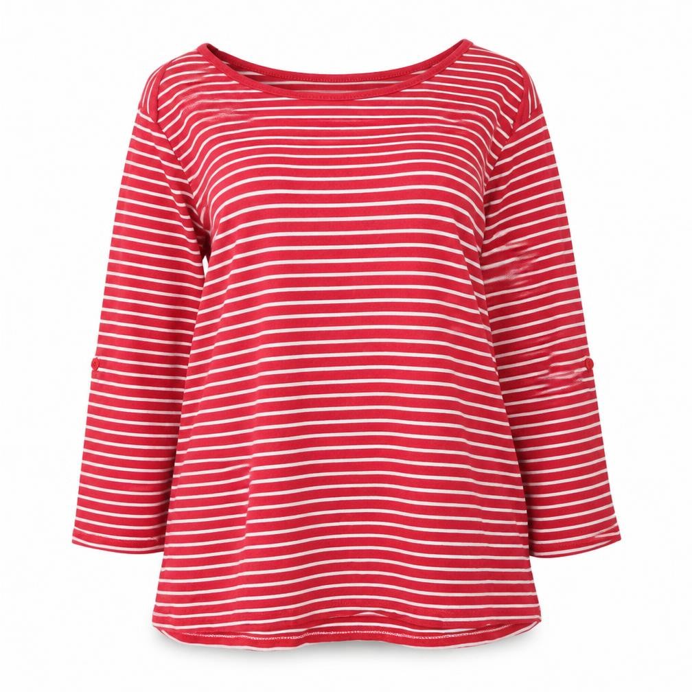 Intuition Womens Red Round Neck Striped Cotton Pullover Jumper Size 16