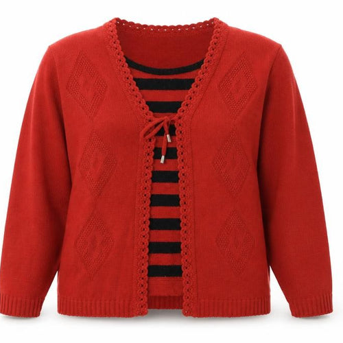 Merry Gold Womens Red Round Neck Striped Acrylic Cardigan Jumper Size M