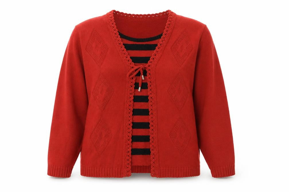 Merry Gold Womens Red Round Neck Striped Acrylic Cardigan Jumper Size M