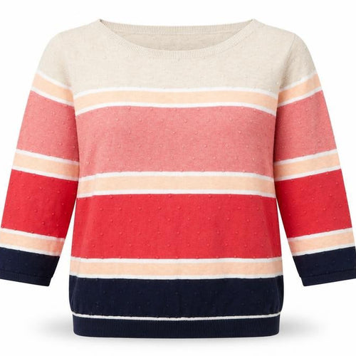 Bonmarché Womens Multicoloured Round Neck Striped Cotton Pullover Jumper Size M
