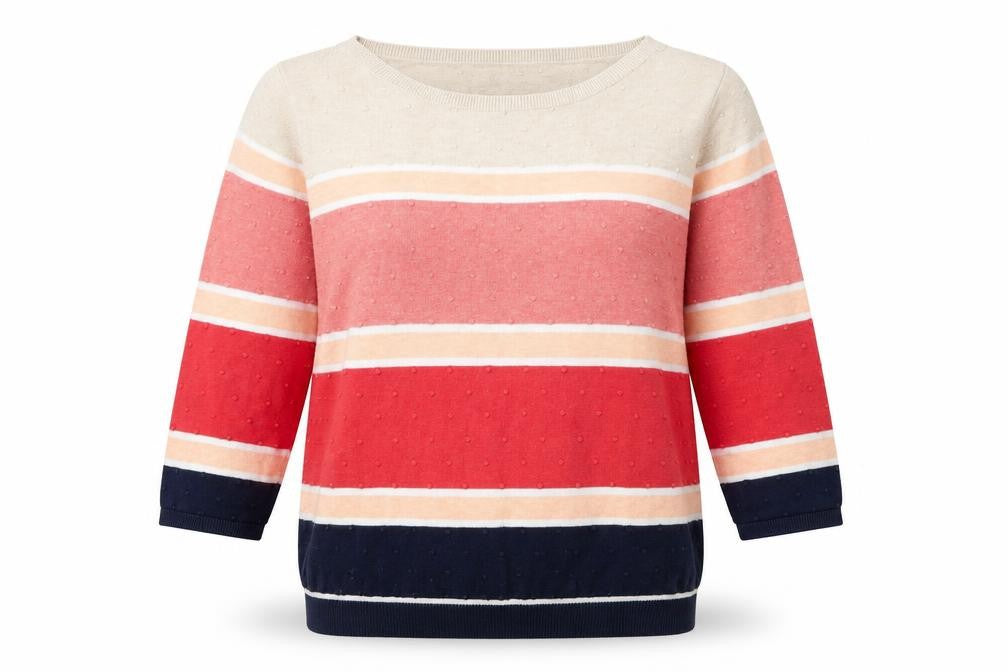 Bonmarché Womens Multicoloured Round Neck Striped Cotton Pullover Jumper Size M