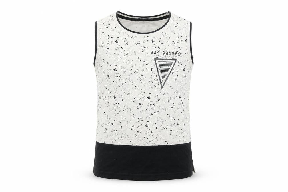 George Boys White Geometric Cotton Basic Tank Size 8-9 Years Round Neck - 234-095989