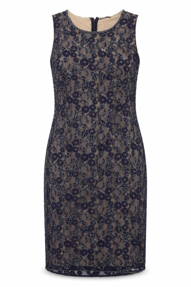Roman Womens Blue Polyamide Pencil Dress Size 12 Scoop Neck - Lace Detail
