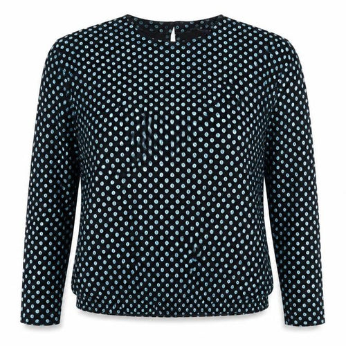 6th Sense Womens Black Polka Dot Nylon Jersey Blouse Size L Round Neck