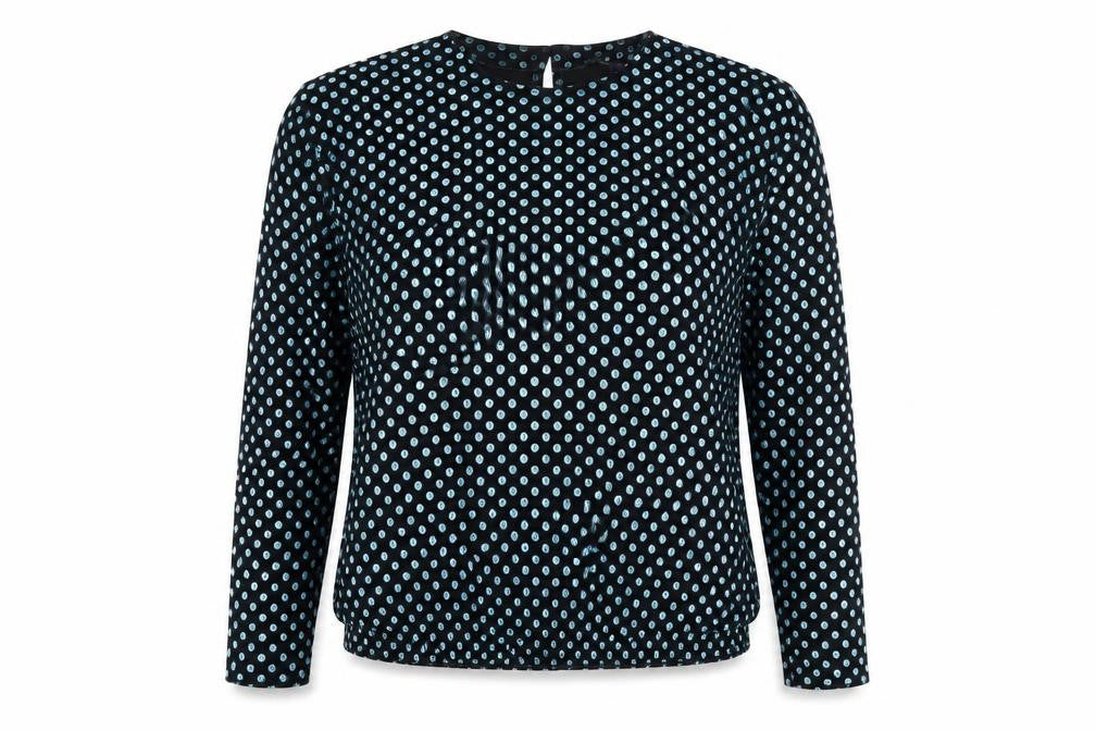 6th Sense Womens Black Polka Dot Nylon Jersey Blouse Size L Round Neck