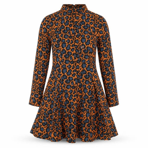 Topshop Womens Brown Animal Print Viscose Fit & Flare Size 10 High Neck Zip