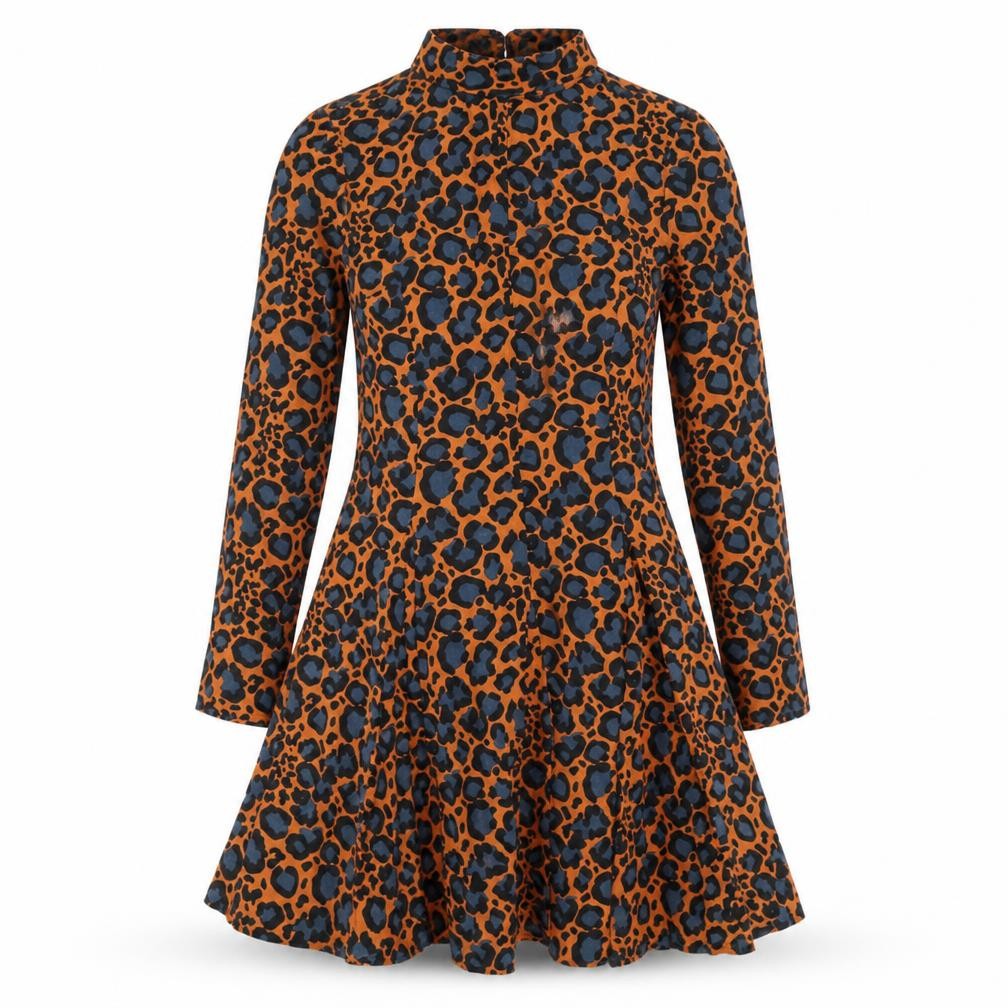 Topshop Womens Brown Animal Print Viscose Fit & Flare Size 10 High Neck Zip