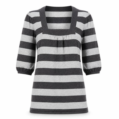 F&F Womens Grey Square Neck Striped Viscose Tunic Jumper Size 10