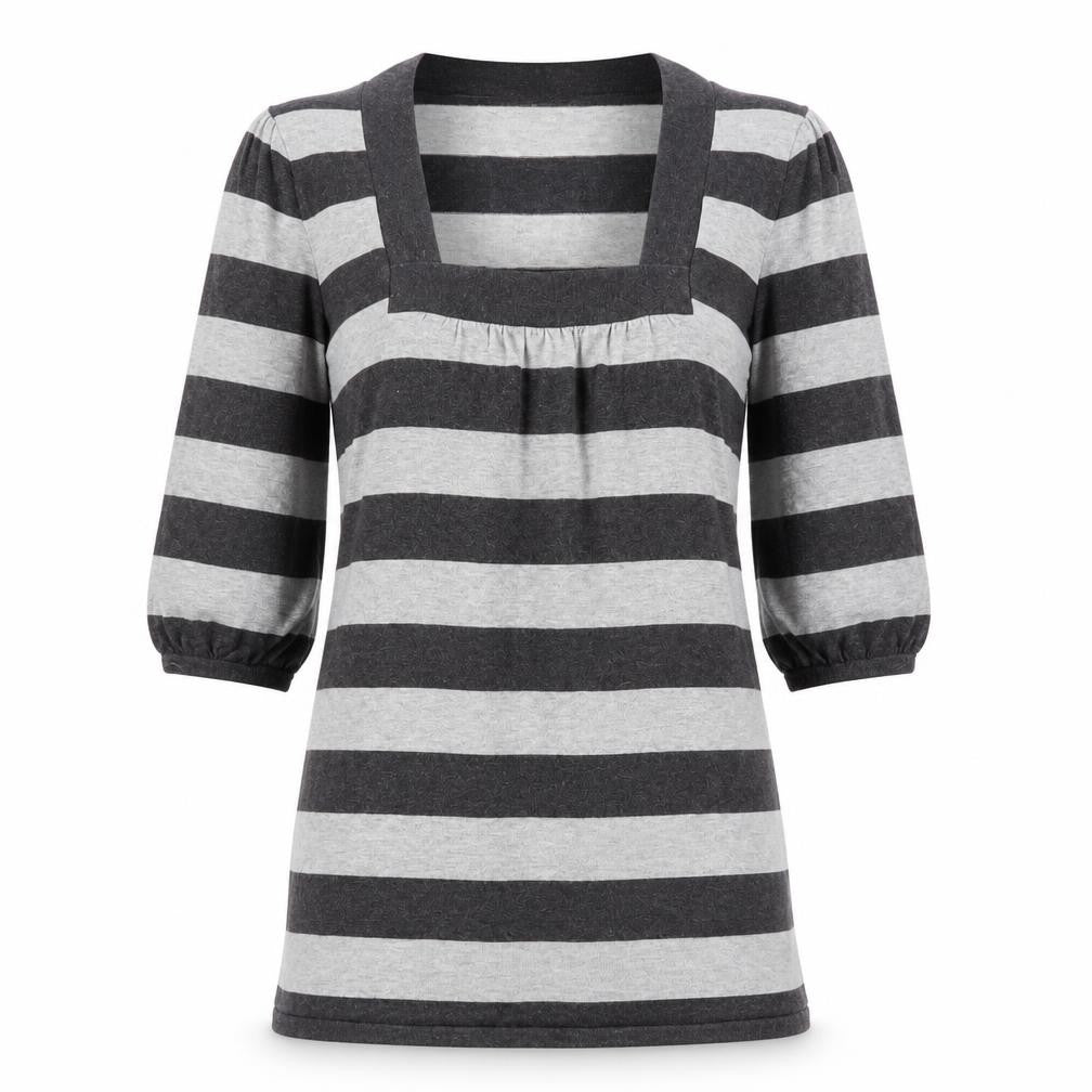 F&F Womens Grey Square Neck Striped Viscose Tunic Jumper Size 10