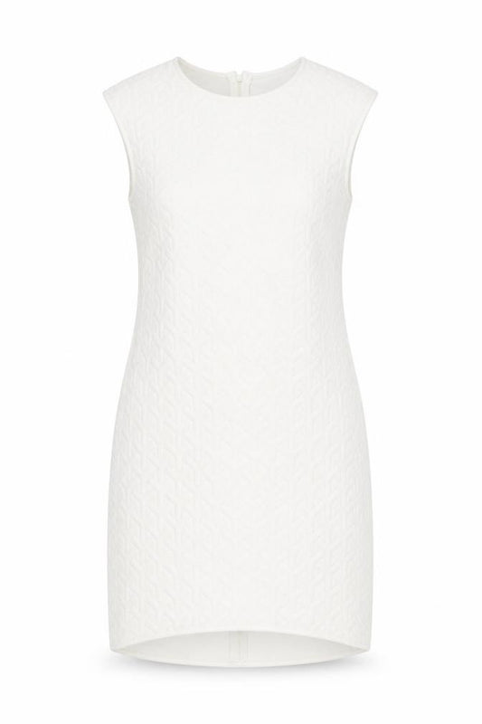 Front view of Topshop women’s ivory polyester a-line, size UK 12, round neck zip