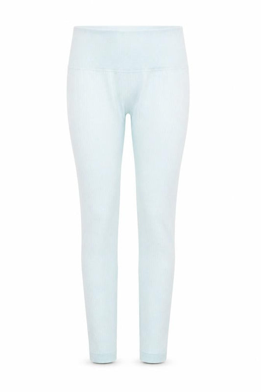 Front view of Preworn women’s blue nylon compression leggings, size S, 24-inch leg regular