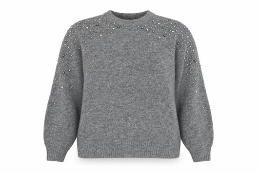 Front view of H&M women’s grey round neck acrylic jumper, size M