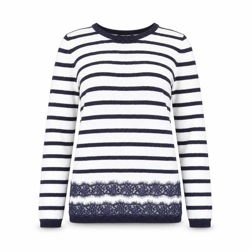 Dorothy Perkins Womens White Round Neck Striped Viscose Pullover Jumper Size 8