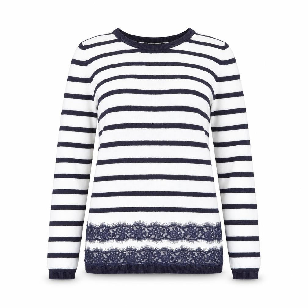 Dorothy Perkins Womens White Round Neck Striped Viscose Pullover Jumper Size 8